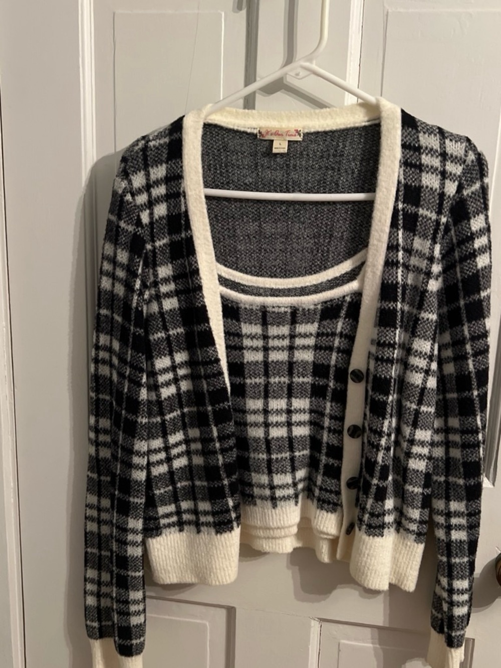 It's Our Time Black & White Plaid Cardigan and Tank Set
